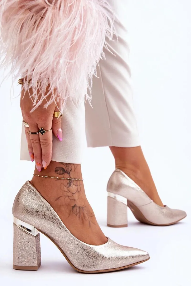 Czółenka Na Słupku|Czółenka Klasyczne>Boto Skórzane Czółenka Lewski 3117 Złote