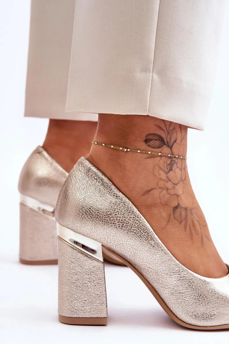 Czółenka Na Słupku|Czółenka Klasyczne>Boto Skórzane Czółenka Lewski 3117 Złote