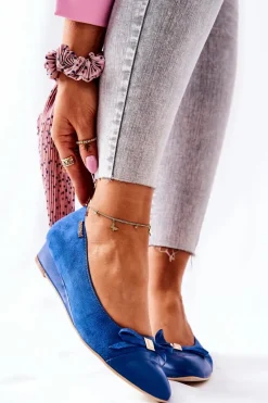 New Monnari Skórzane Czółenka Na Koturnie 0590-M12 Niebieskie