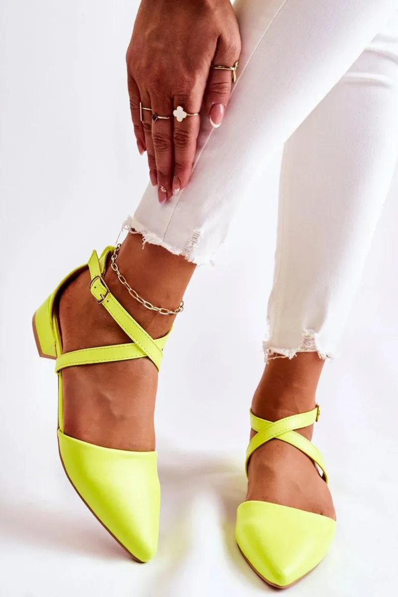 Czółenka Na Słupku>Boto Skórzane Czółenka Na Niskim Obcasie Żółte Giovanna