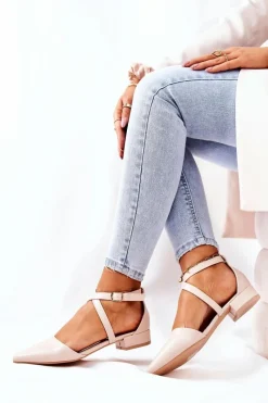 Sale Boto Skórzane Czółenka Na Niskim Obcasie Beżowe Giovanna