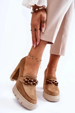 Sale Skórzane Czółenka Na Platformie I Słupku Lewski Shoes 3197 Beżowe Damskie Czółenka Na Platformie|Czółenka Na Słupku