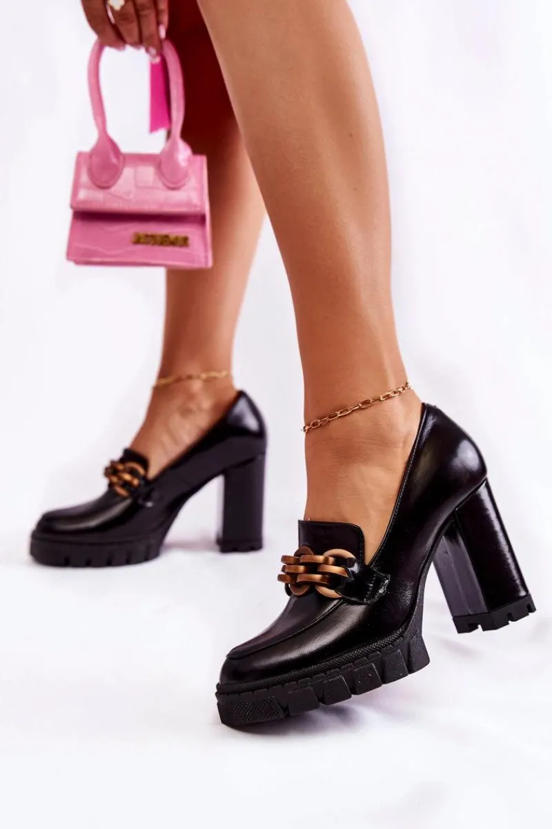 Czółenka Na Platformie|Czółenka Na Słupku>Boto Skórzane Czółenka Na Platformie I Słupku Lewski Shoes 3197 Czarne