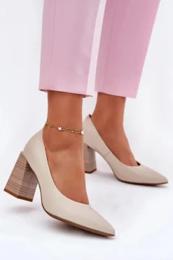 Discount Evento Skórzane Czółenka Na Słupku Beżowe Gregosa