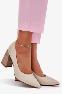 Discount Evento Skórzane Czółenka Na Słupku Beżowe Gregosa