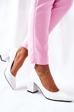 New Damskie buty S.Barski Skórzane Czółenka Na Słupku Białe Cherith