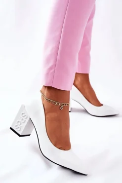 New Damskie buty S.Barski Skórzane Czółenka Na Słupku Białe Cherith