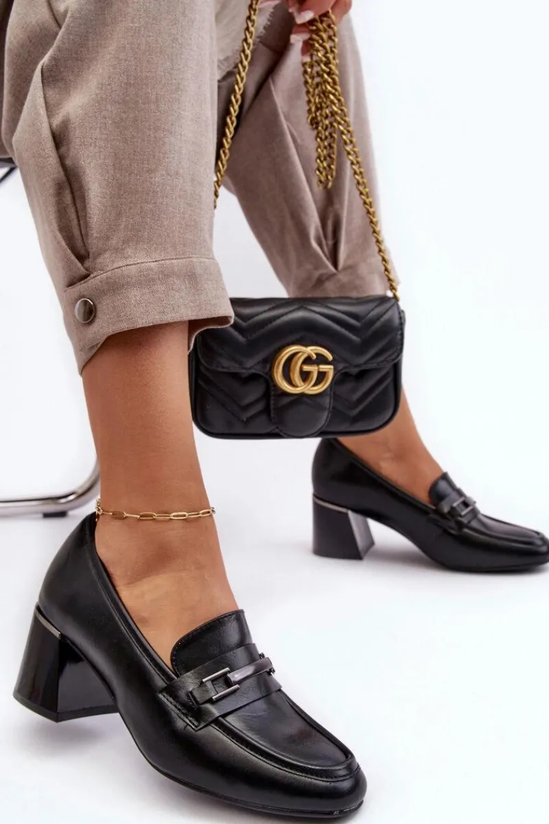 Czółenka Na Słupku|Czółenka Klasyczne>Buty damskie Vinceza Skórzane Czółenka Na Słupku Czarne Idona