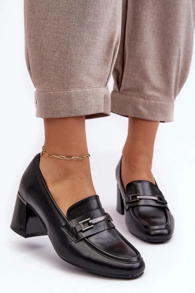 Czółenka Na Słupku|Czółenka Klasyczne>Buty damskie Vinceza Skórzane Czółenka Na Słupku Czarne Idona