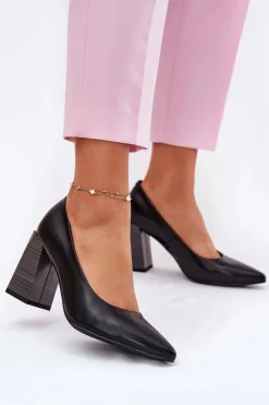 New Skórzane Czółenka Na Słupku Czarne Gregosa Damskie Czółenka Na Słupku|Czółenka Klasyczne