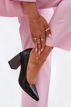 New Skórzane Czółenka Na Słupku Czarne Gregosa Damskie Czółenka Na Słupku|Czółenka Klasyczne