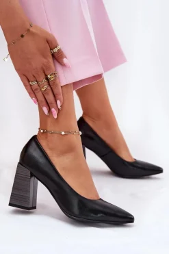 New Skórzane Czółenka Na Słupku Czarne Gregosa Damskie Czółenka Na Słupku|Czółenka Klasyczne