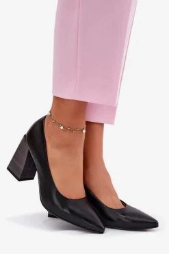 New Skórzane Czółenka Na Słupku Czarne Gregosa Damskie Czółenka Na Słupku|Czółenka Klasyczne