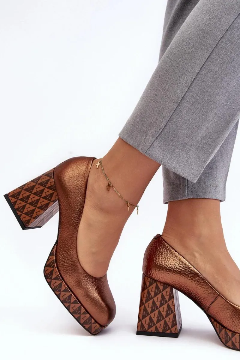 Czółenka Na Platformie|Czółenka Na Słupku>Laura Messi Skórzane Czółenka Na Słupku 259/819-821 Miedziane