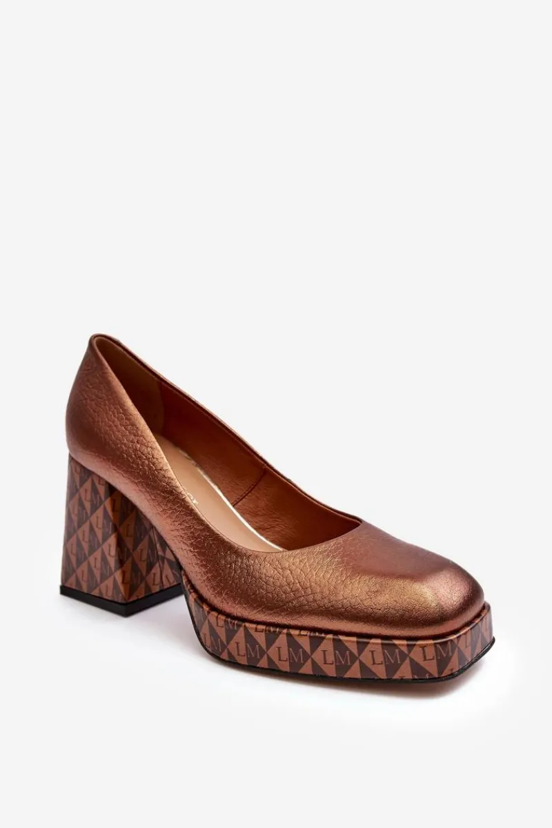 Czółenka Na Platformie|Czółenka Na Słupku>Laura Messi Skórzane Czółenka Na Słupku 259/819-821 Miedziane