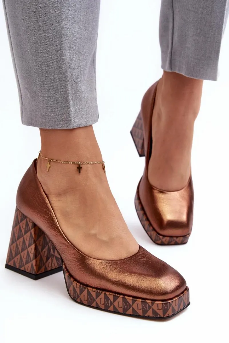 Czółenka Na Platformie|Czółenka Na Słupku>Laura Messi Skórzane Czółenka Na Słupku 259/819-821 Miedziane