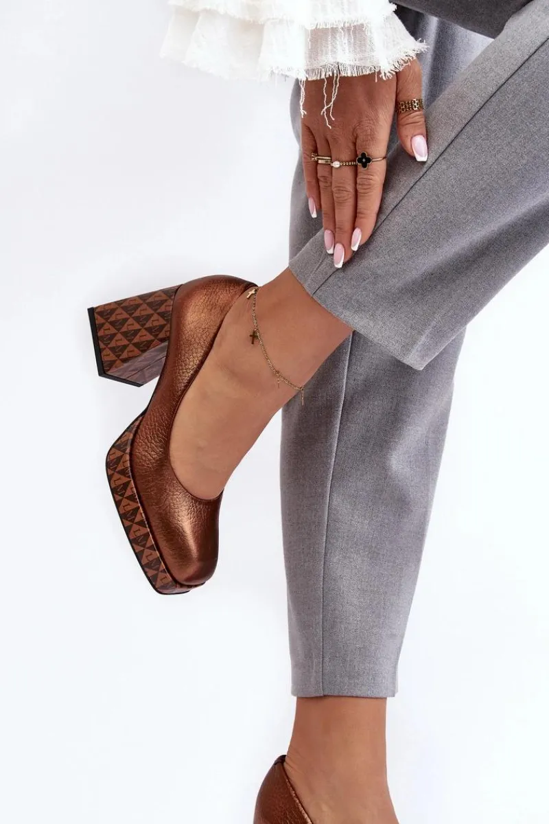 Czółenka Na Platformie|Czółenka Na Słupku>Laura Messi Skórzane Czółenka Na Słupku 259/819-821 Miedziane