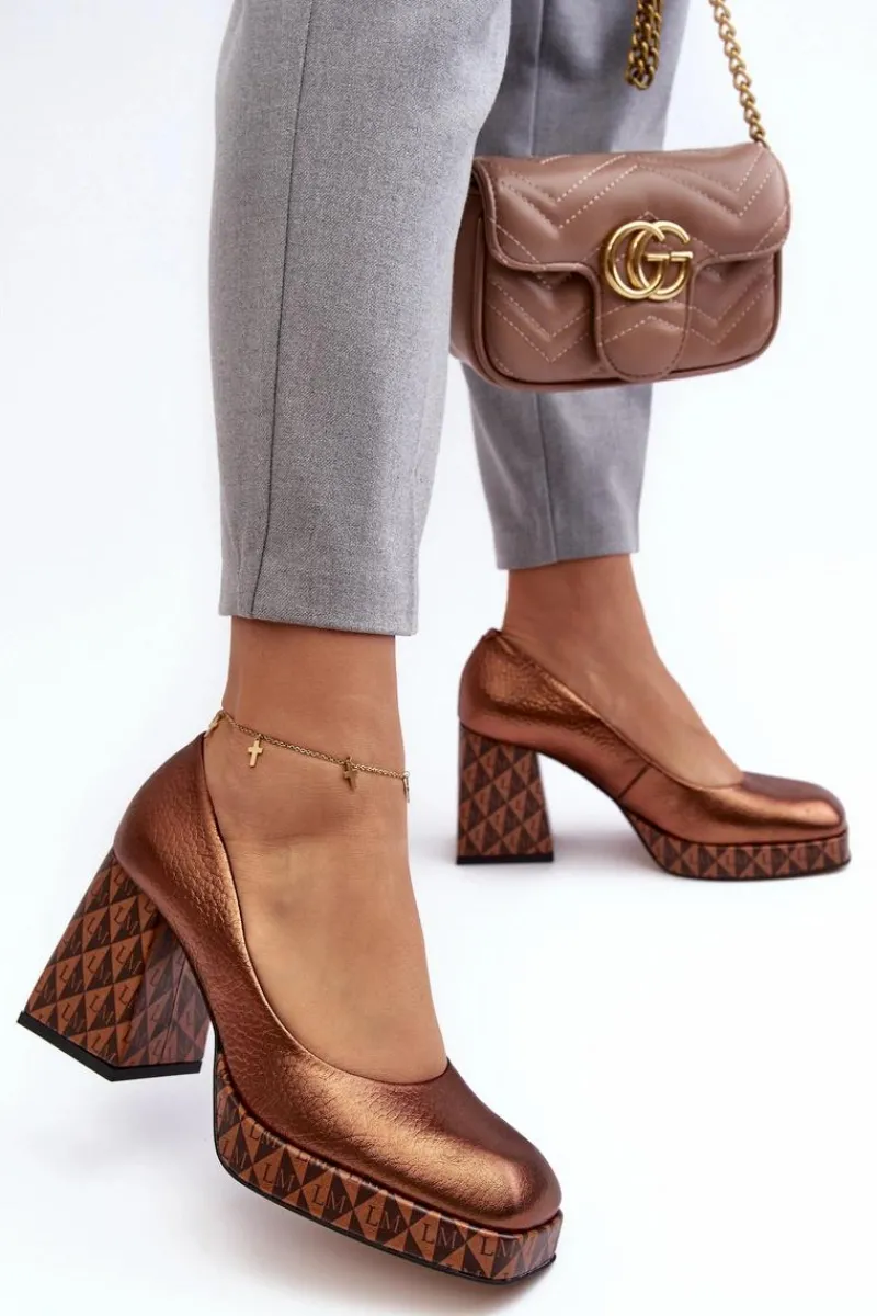 Czółenka Na Platformie|Czółenka Na Słupku>Laura Messi Skórzane Czółenka Na Słupku 259/819-821 Miedziane