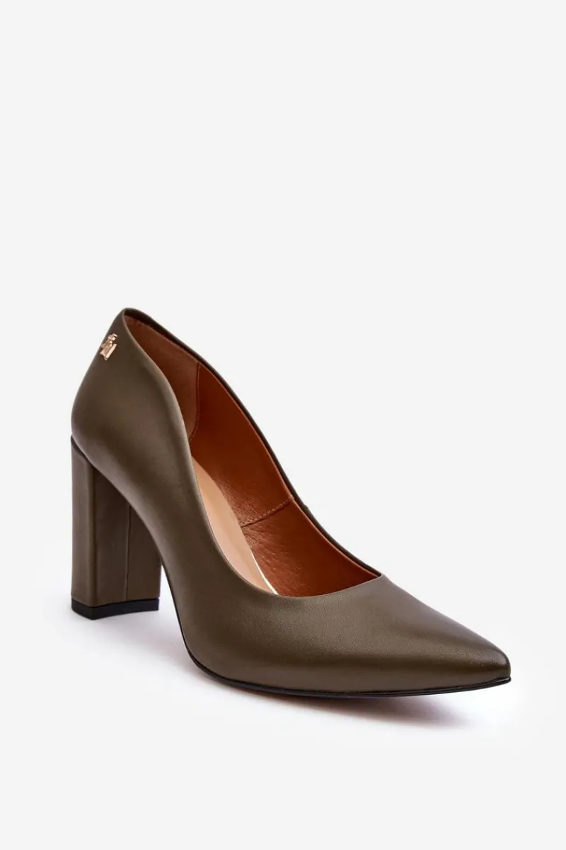 Czółenka Na Słupku|Czółenka Klasyczne>Laura Messi Skórzane Czółenka Na Słupku 2624/227 Ciemnozielone Zielony