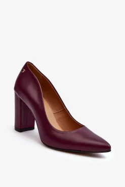 Czółenka Na Słupku|Czółenka Klasyczne>Laura Messi Skórzane Czółenka Na Słupku 2624/228 Bordowe