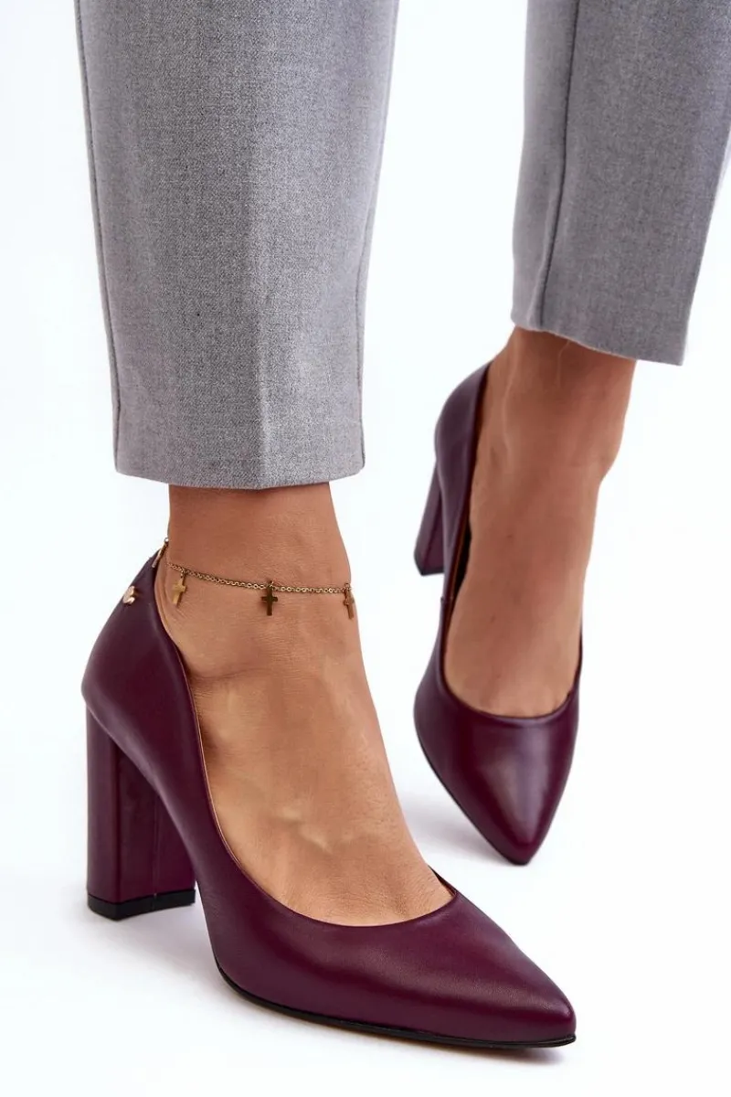 Czółenka Na Słupku|Czółenka Klasyczne>Laura Messi Skórzane Czółenka Na Słupku 2624/228 Bordowe