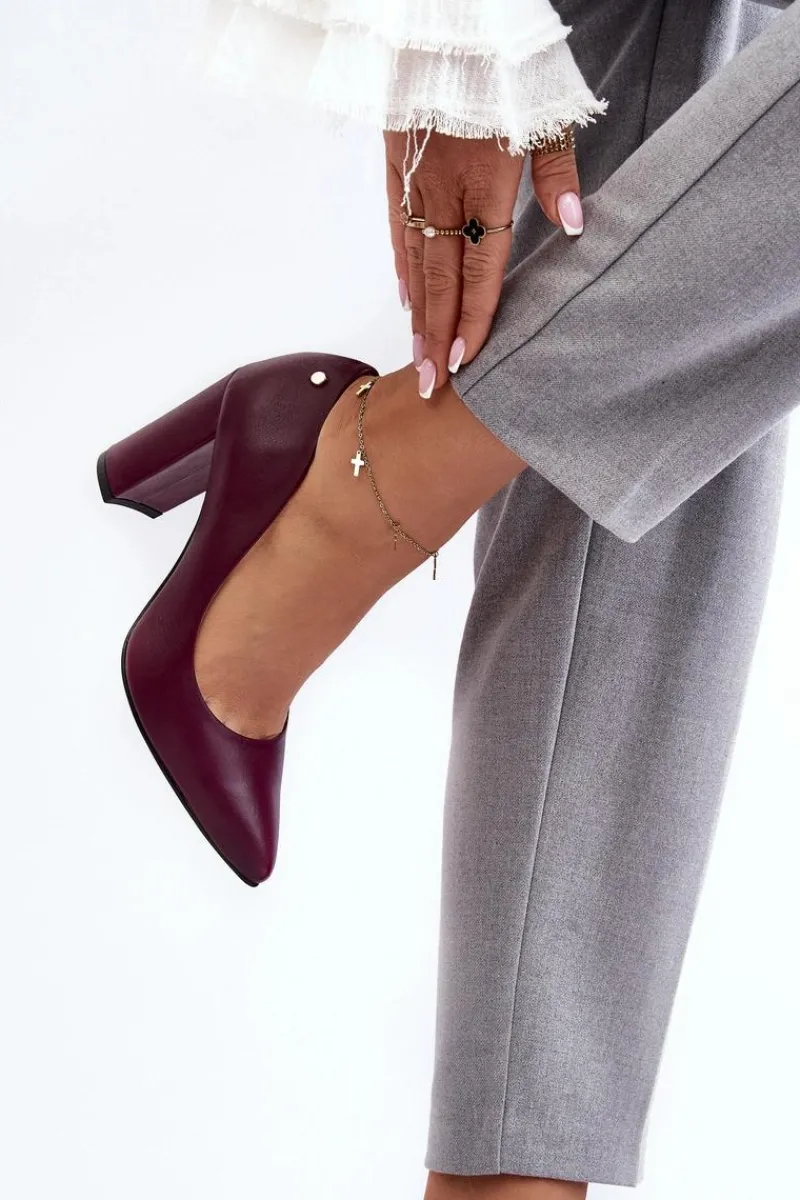 Czółenka Na Słupku|Czółenka Klasyczne>Laura Messi Skórzane Czółenka Na Słupku 2624/228 Bordowe