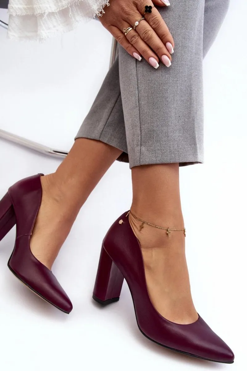 Czółenka Na Słupku|Czółenka Klasyczne>Laura Messi Skórzane Czółenka Na Słupku 2624/228 Bordowe