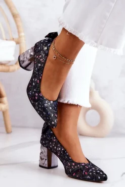 Czółenka Na Słupku>Maciejka Skórzane Czółenka Na Słupku 05334-15 Granatowe