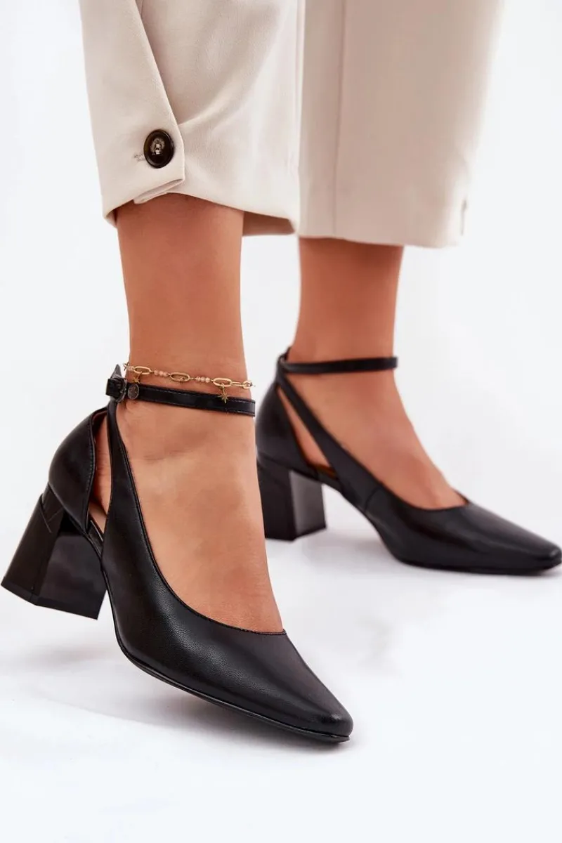 Czółenka Na Słupku>Maciejka Skórzane Czółenka Na Słupku K6816-01 Czarne