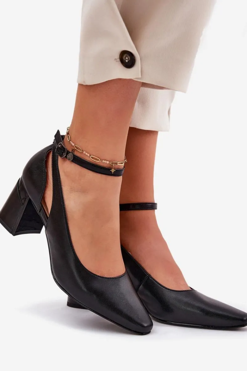 Czółenka Na Słupku>Maciejka Skórzane Czółenka Na Słupku K6816-01 Czarne