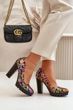 Sale Maciejka Skórzane Czółenka Na Słupku 02629-39 Multikolor Wielokolorowy