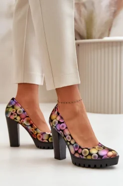 Sale Maciejka Skórzane Czółenka Na Słupku 02629-39 Multikolor Wielokolorowy