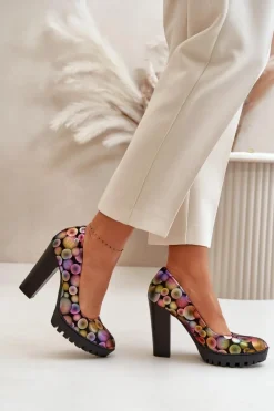 Sale Maciejka Skórzane Czółenka Na Słupku 02629-39 Multikolor Wielokolorowy