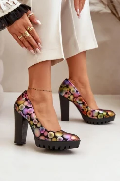 Sale Maciejka Skórzane Czółenka Na Słupku 02629-39 Multikolor Wielokolorowy