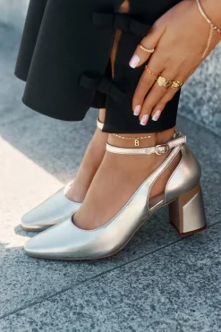 Discount Maciejka Skórzane Czółenka Na Słupku K6816-25 Złote