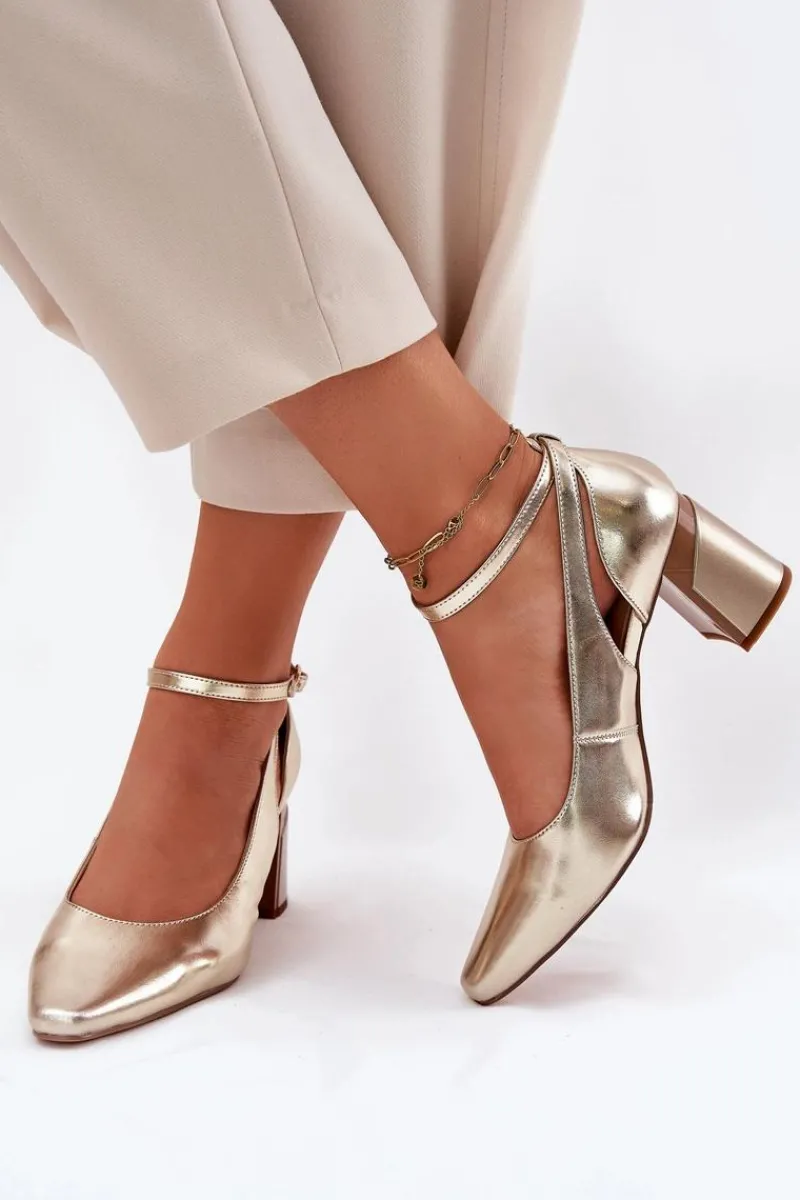 Discount Maciejka Skórzane Czółenka Na Słupku K6816-25 Złote