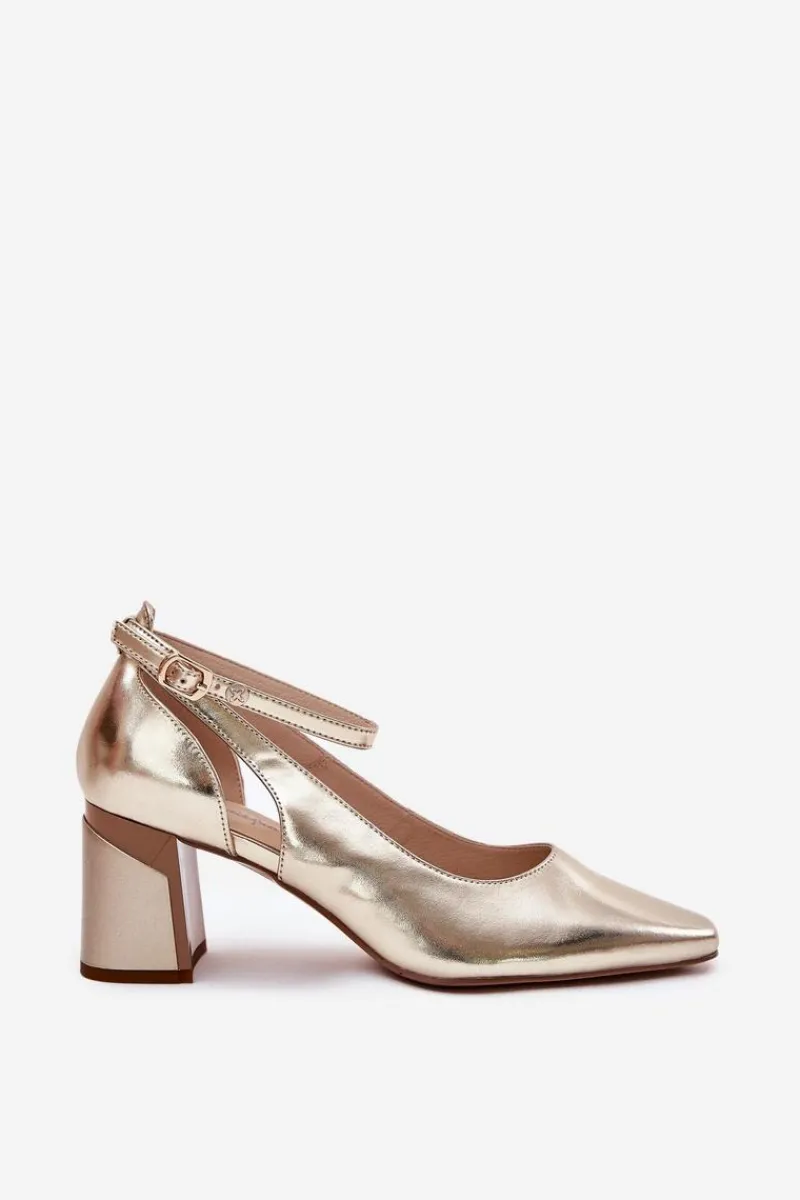 Discount Maciejka Skórzane Czółenka Na Słupku K6816-25 Złote