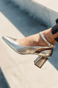 Discount Maciejka Skórzane Czółenka Na Słupku K6816-25 Złote