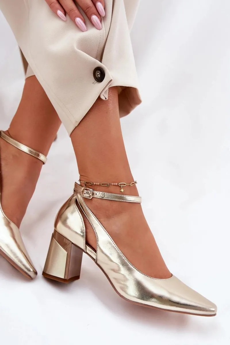 Discount Maciejka Skórzane Czółenka Na Słupku K6816-25 Złote