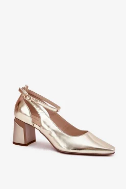 Discount Maciejka Skórzane Czółenka Na Słupku K6816-25 Złote