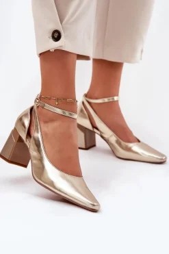 Discount Maciejka Skórzane Czółenka Na Słupku K6816-25 Złote
