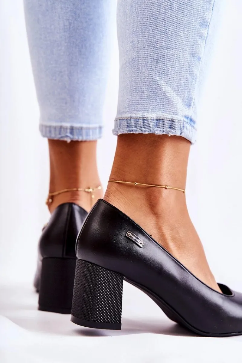 Hot Skórzane Czółenka Na Słupku Sergio Leone PB178 Czarne Damskie Czółenka Na Słupku