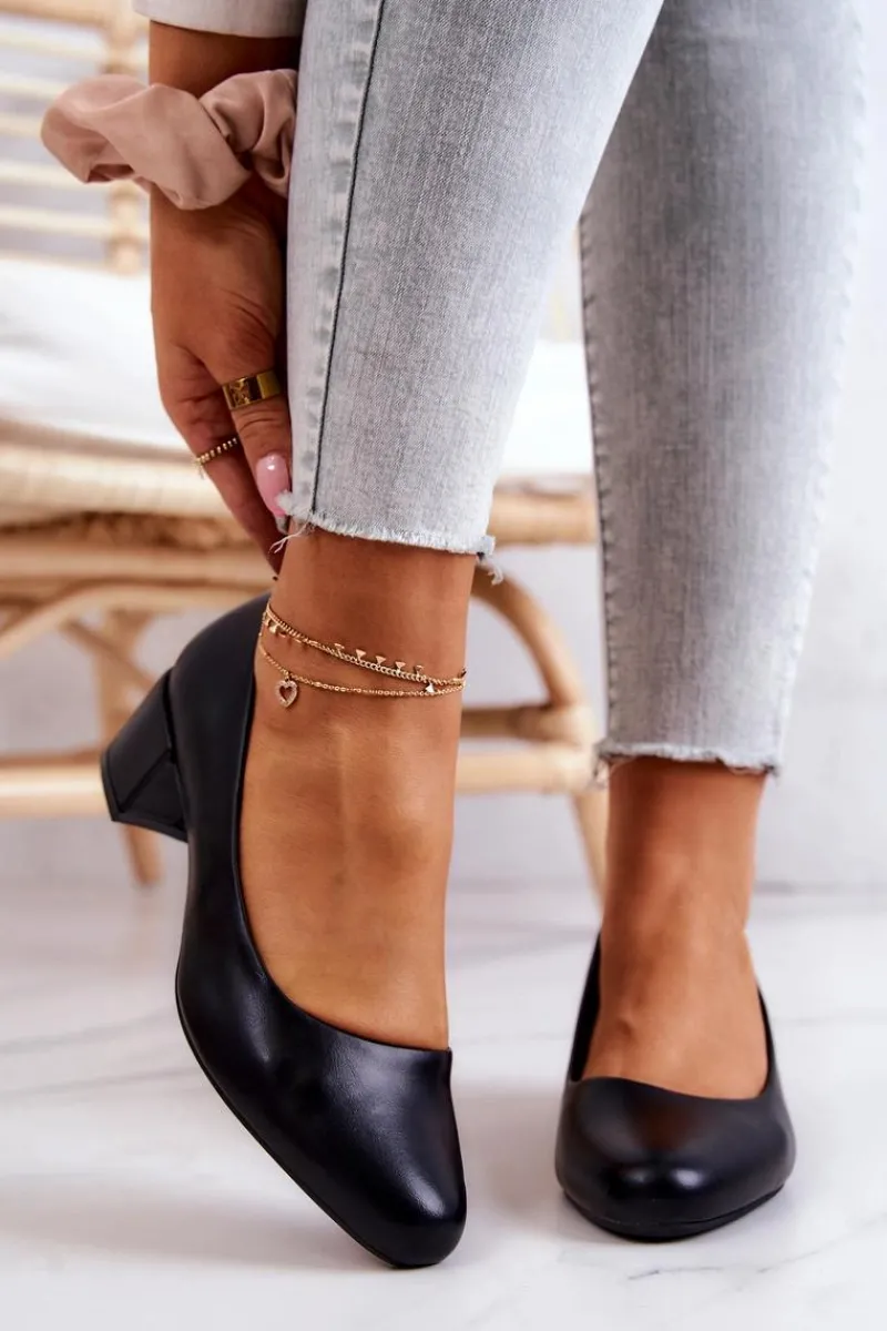 Czółenka Na Słupku>Buty Sergio Leone Skórzane Czółenka Na Słupku Sergio Leone PB291 Czarne