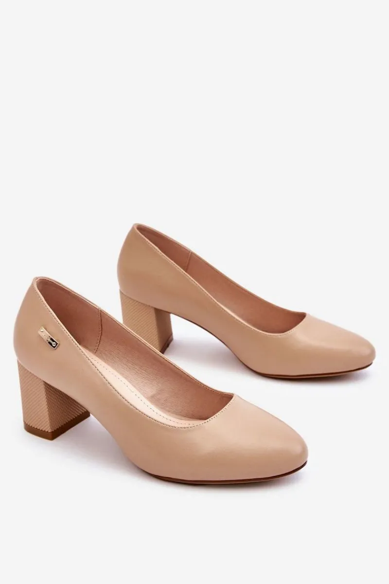 Czółenka Na Słupku|Czółenka Klasyczne>Buty Sergio Leone Skórzane Czółenka Na Słupku Sergio Leone PB178 Beżowe