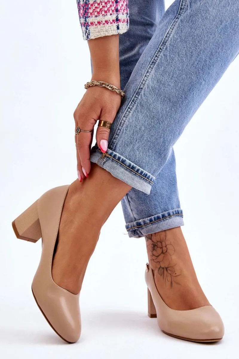 Czółenka Na Słupku|Czółenka Klasyczne>Buty Sergio Leone Skórzane Czółenka Na Słupku Sergio Leone PB178 Beżowe