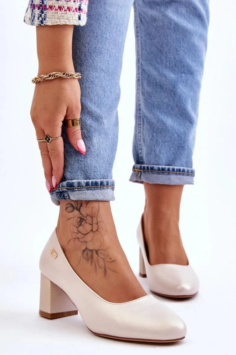 Hot Buty Sergio Leone Skórzane Czółenka Na Słupku Sergio Leone PB178 Perła Beżowe