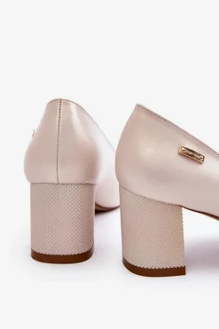 Hot Buty Sergio Leone Skórzane Czółenka Na Słupku Sergio Leone PB178 Perła Beżowe