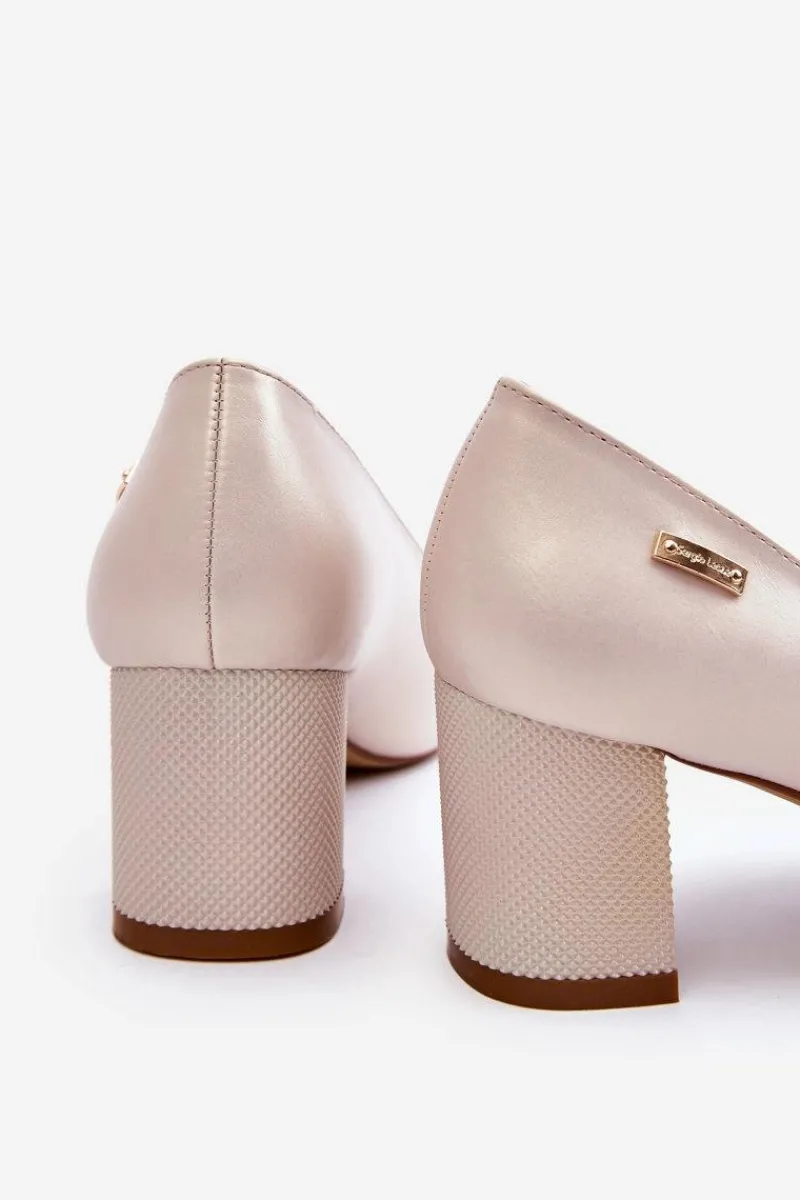 Hot Buty Sergio Leone Skórzane Czółenka Na Słupku Sergio Leone PB178 Perła Beżowe