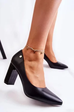 Online Buty damskie Vinceza Skórzane Czółenka Na Słupku W Szpic Czarne Larea