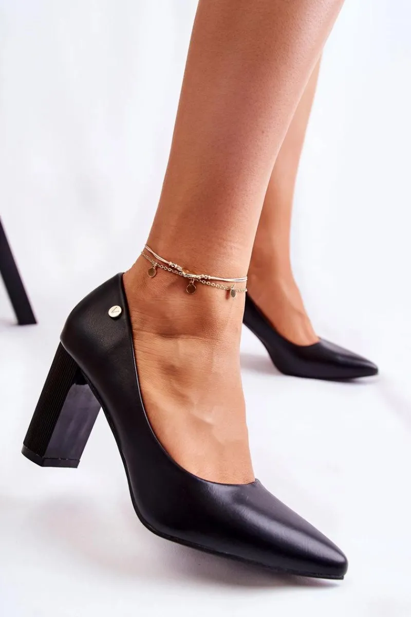 Online Buty damskie Vinceza Skórzane Czółenka Na Słupku W Szpic Czarne Larea